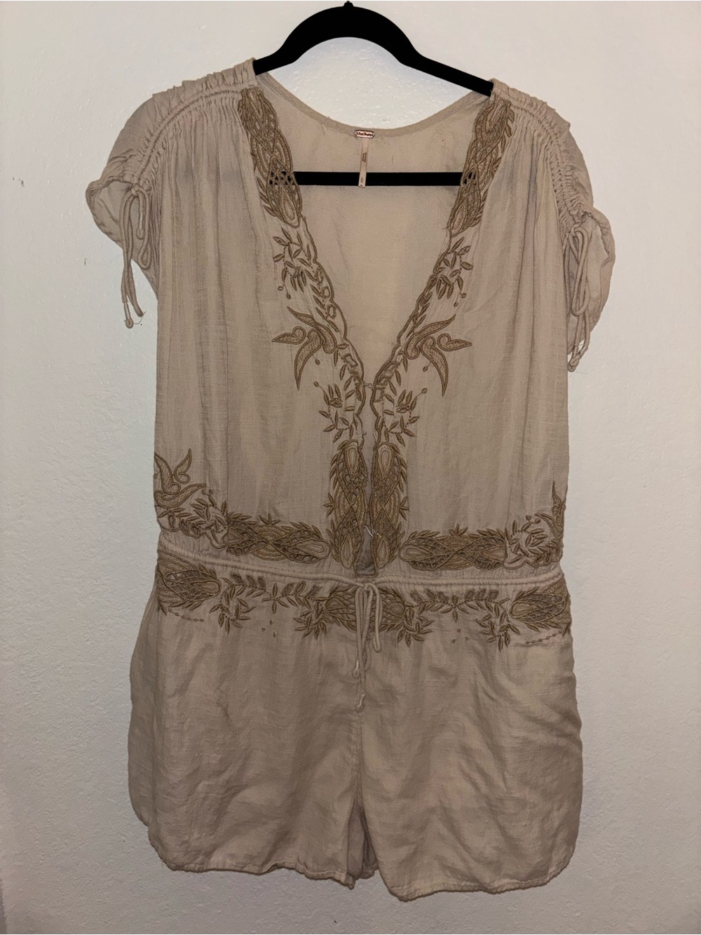 Free People Embroidered Beige Boho Romper - Picture 2 of 5